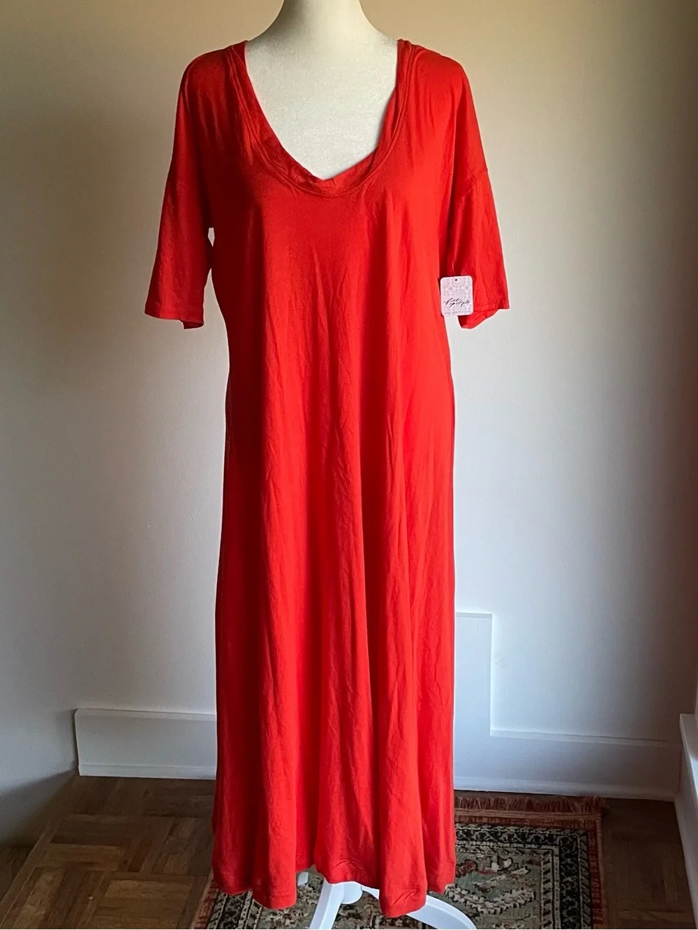 NWT Free People FP Beach Montauk Midi Dress Tomato Red Relaxed Oversized S
